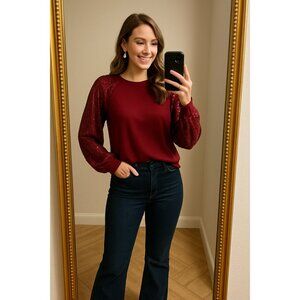 NWT Sequin Balloon Sleeve Top